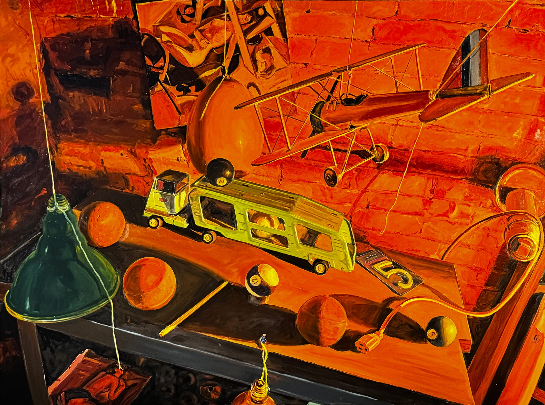 Green Truck with Biplane and Assorted Balls in Orange